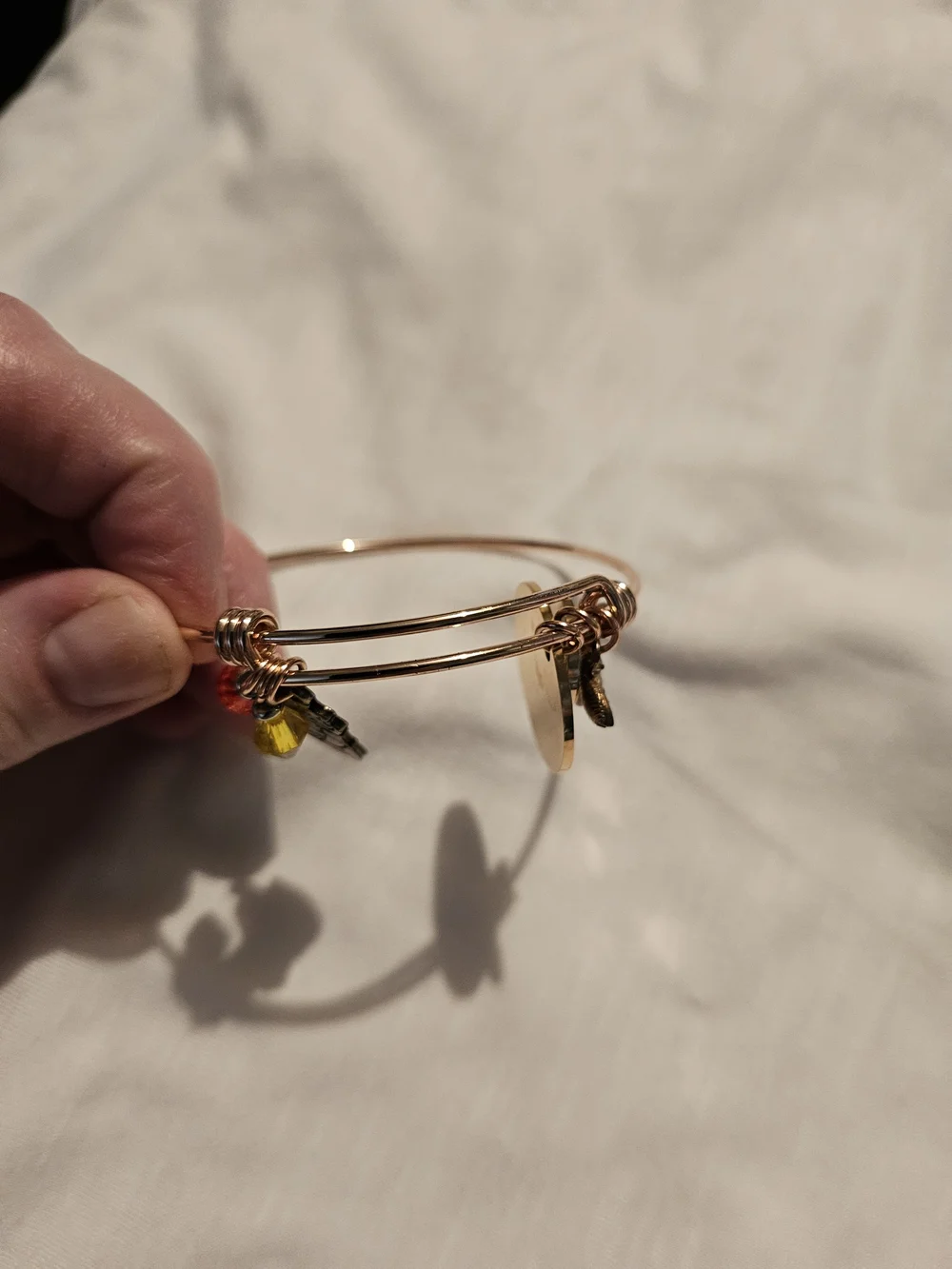 Rose Gold Inspirational Charm Bangle Bracelet with Yellow and Red Accents